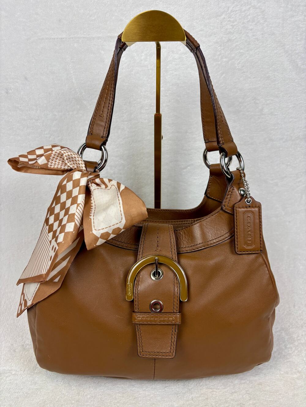 Coach Vintage Y2K Soho Lynn Hobo Bag in Brittish Tan Full Grain Leather, Scarf